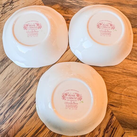 Set of 3-Johnson Brothers, 1930’s Rose Chintz Collection-Coupe Cereal Bowls-7.5” - Picture 5 of 10